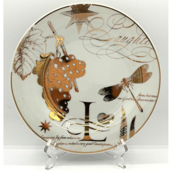 Pottery Barn Salad Dessert‎ Plates Bone China Poetry Gold Trimmed 8.5" Set of 4 - Picture 2 of 16